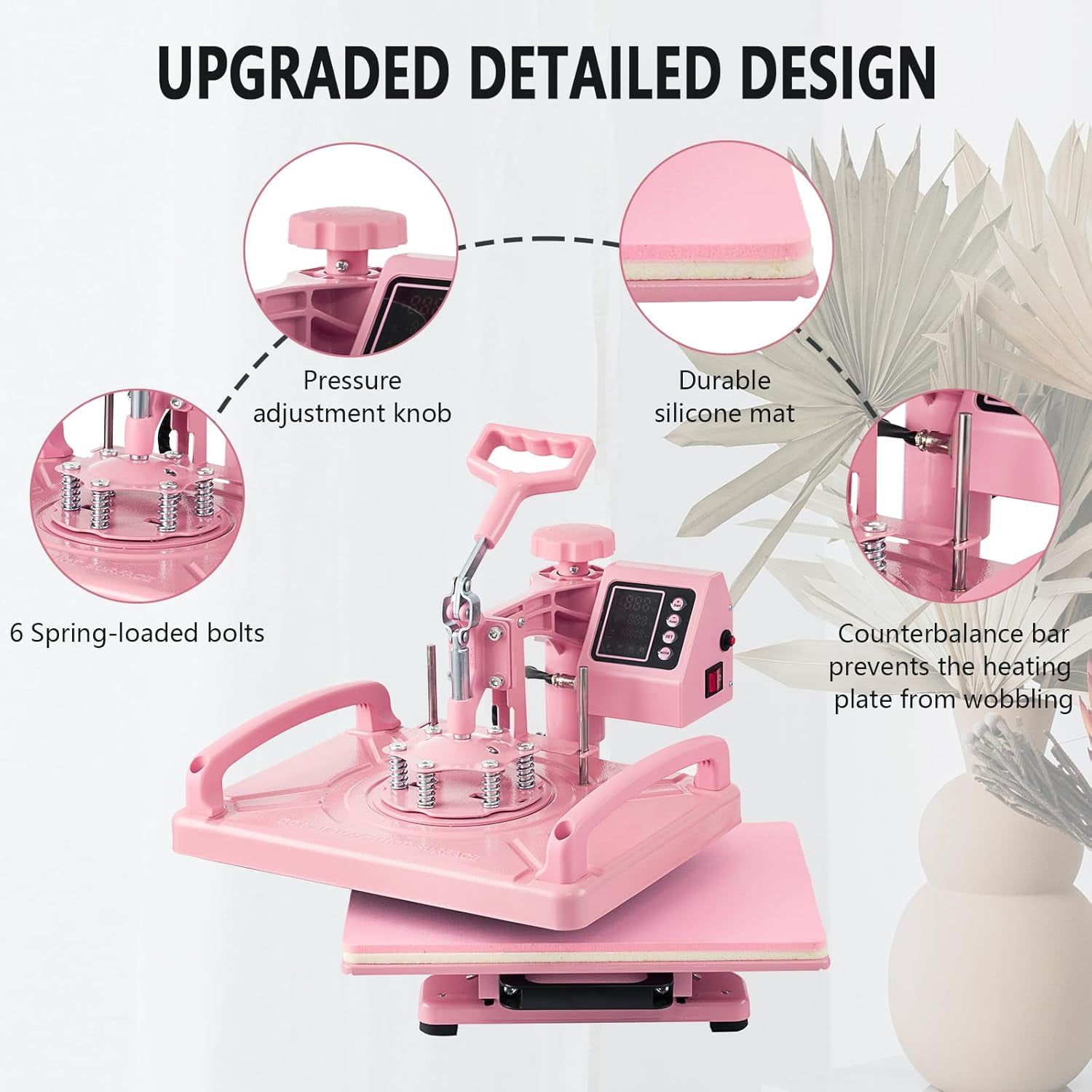 SHZOND 15x12 Inch Heat Press, 8 in 1 Heat Press Machine with 30 OZ Tumbler Press,Swing Away T Shirt Pressing Machine, Combo Heat Press Machine Sublimation for T-Shirt Hat Cap Mug Plate Tumbler （Pink）