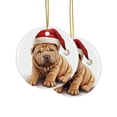thumbnail image 2 of DistinctInk Hanging Ceramic Christmas Tree Ornament with Gold String - Great Gift/Present - 2 3/4 inch Diameter - Chinese Shar-Pei Puppy Drawing Design, 2 of 4