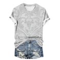thumbnail image 4 of Cmfcve Summer Shirts for Women Round Neck Button Tunic Blouse Short Sleeves Printed Vacation Tee Shirt, 4 of 6
