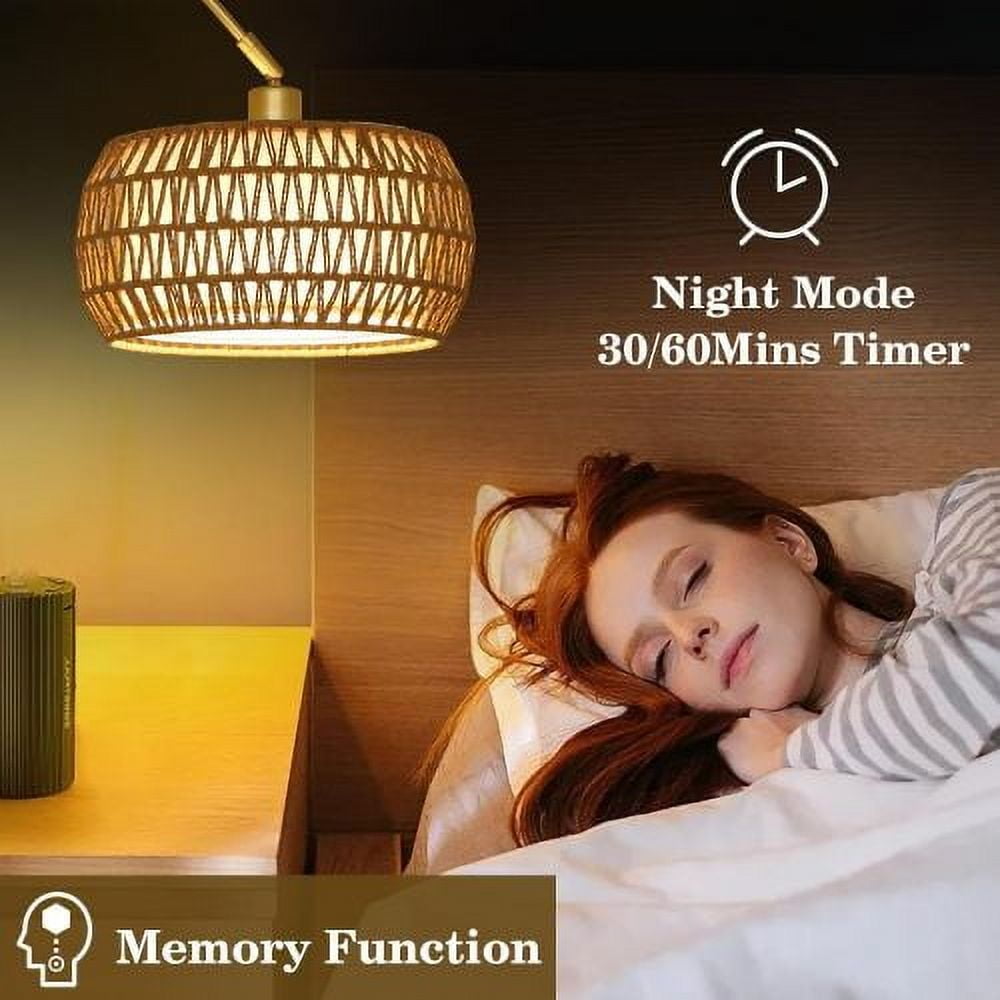 ACE-LIGHTS,Arc Dimmable LED Rattan Boho Floor Lamp with 3 Color Temperature & Remote Control,Standing Lamp,Farmhouse Tall Lamp,Over Couch Arched Reading Light for Living Room,Bedroom,Office(Gold)