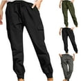 thumbnail image 4 of Dvprdro Fashion Women Plus Size Cargo Pants Summer Casual Solid Elastic Waist Drawstring Pockets Loose Trousers, 4 of 4