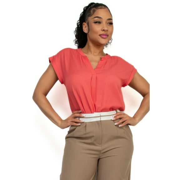 Solid V-collared Neck Top