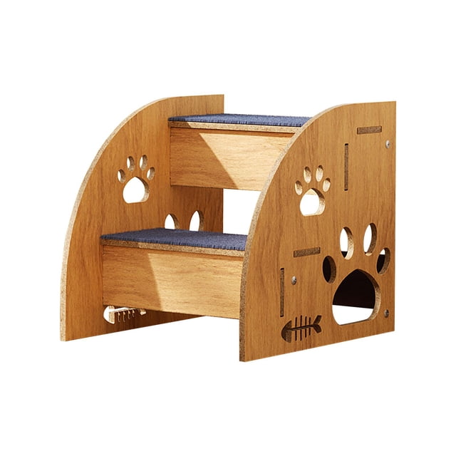 tredstone Wood Cat Stairs Ladder Multi Step Dog Ramp Toy Soft Support Reaching Favorite Spots Non Slip Sofa wood color 2 floors