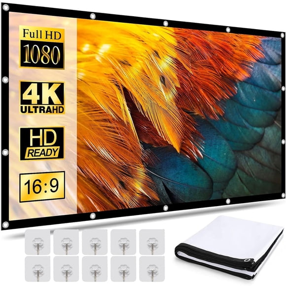 TPOUIDD Visualización de Proyector de 120 Pulgadas, 16:9 HD Pantalla de Proyector Portátil, Antiarru