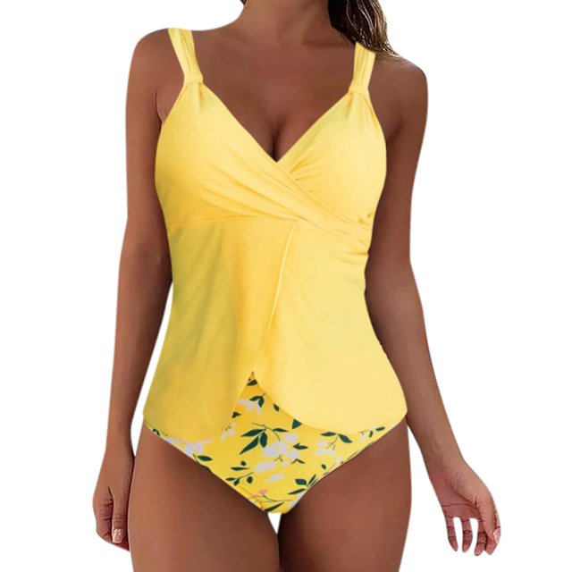 Women Swimsuits Stylish Ruffle Separates Bikinis for Beach Vacation Yellow Bathing Suits for Women S