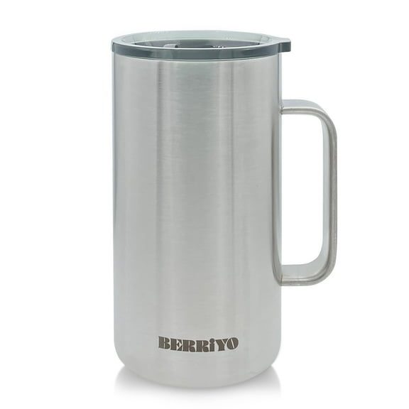 Berriyo 22oz Stainless Steel Coffee Mug with Handle,Double Wall Vacuum Insulated,Tritan Sliding Lid