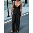 thumbnail image 4 of Women's Wide Leg Sets Deep Neck Camisole Tank Tops Matching 2 Piece Set Pants Outfit Top Black S, 4 of 7