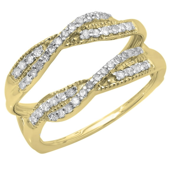Dazzlingrock Collection 0.40 Carat (ctw) 14K Round Cut Diamond Wedding Swirl Enhancer Guard Double Ring, Yellow Gold, Size 6