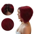 thumbnail image 6 of Unique Bargains 1 Pc Straight Short Hair Hair Wig Real Human Hair 6in 13x4x1in 150 Human Wig Black Red for Women, 6 of 6