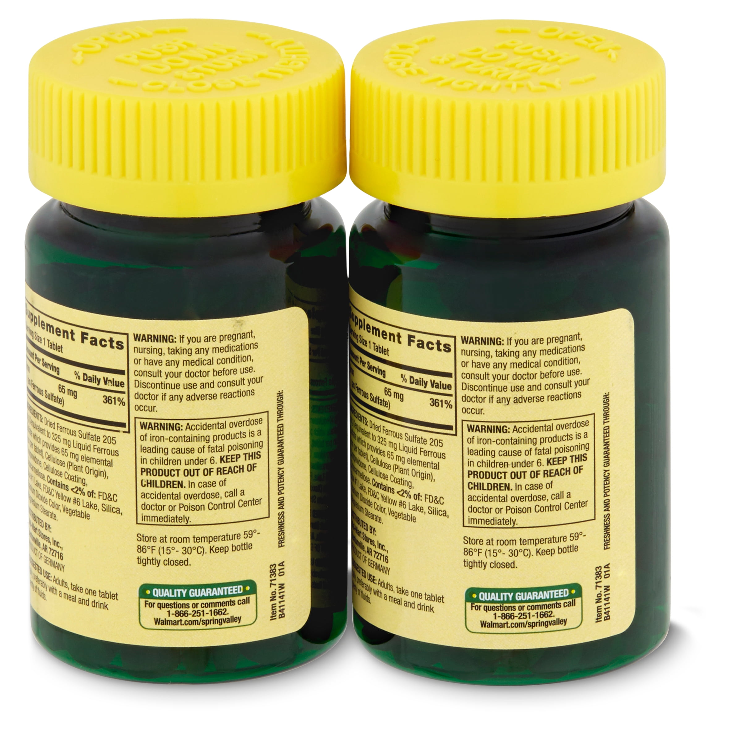 Spring Valley Iron Tablets Twin Pack, 65 mg, 200 count, 2 pack