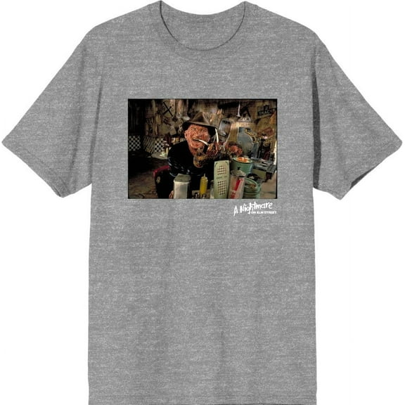 A Nightmare On Elm Street Freddy Smoking Men's Heather Gray Crew Neck Short Sleeve Tee-XXL