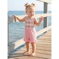 thumbnail image 4 of BemeyourBBs Toddler Baby Girl Summer Clothes One Piece Romper Outfit Strap Jumpsuit Overalls Cute Sleeveless Crochet Granny Square Floral Strawberry Embroidered Patchwork Ruffled Bottom Shorts, 4 of 9