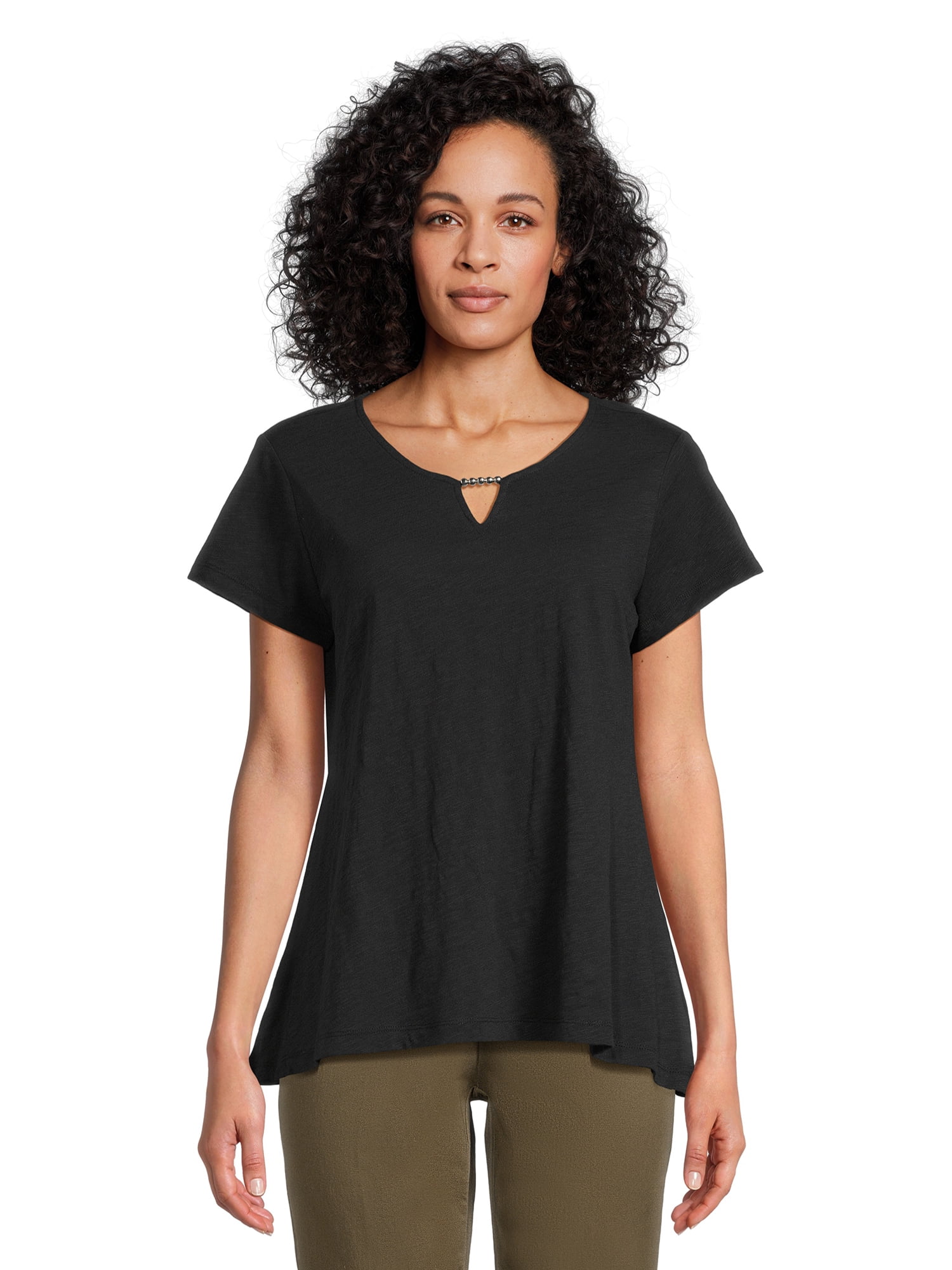 RealSize Women's Sharkbite Hem Tee with Short Sleeves, Sizes XS-XXXL