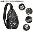 thumbnail image 2 of Sling Backpack,Halloween White Skulls and Bones Sling Bag with Water Bottle Holder,Waterproof Sling Bag for Men/Women with Headphone Jack for Hiking,Travel, 2 of 6