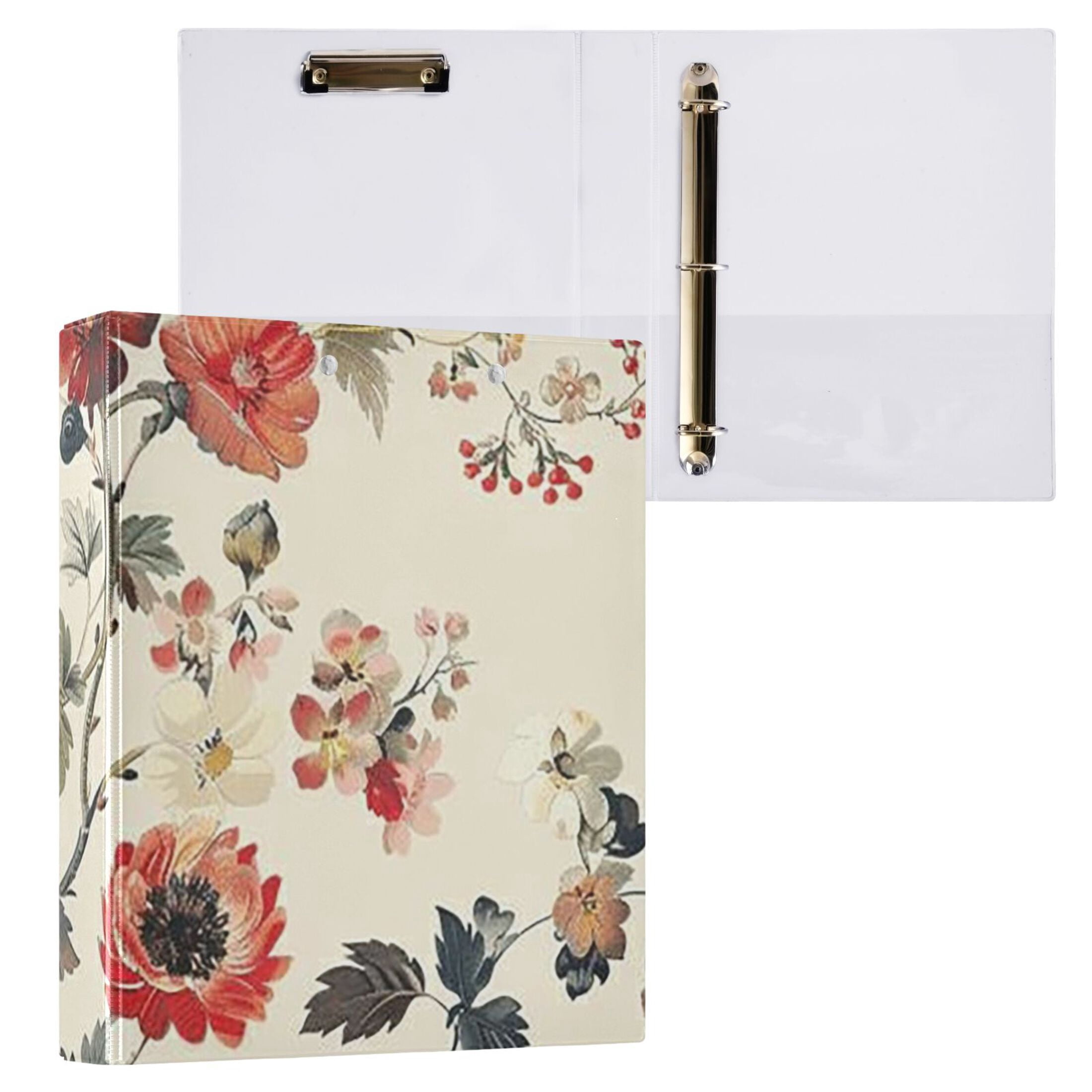 Boho Flowers 3 Ring Binders 1.5 inch Hardcover File Folders with Interior Pockets A4 Size Organizer for School Office Hospital