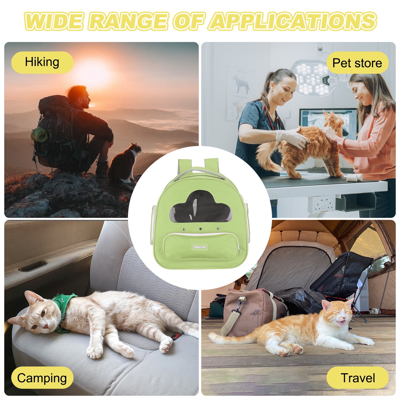 Cat Backpack Carrier, Large Space & Breathable, Pet Hiking Travel Backpack for Cats Green