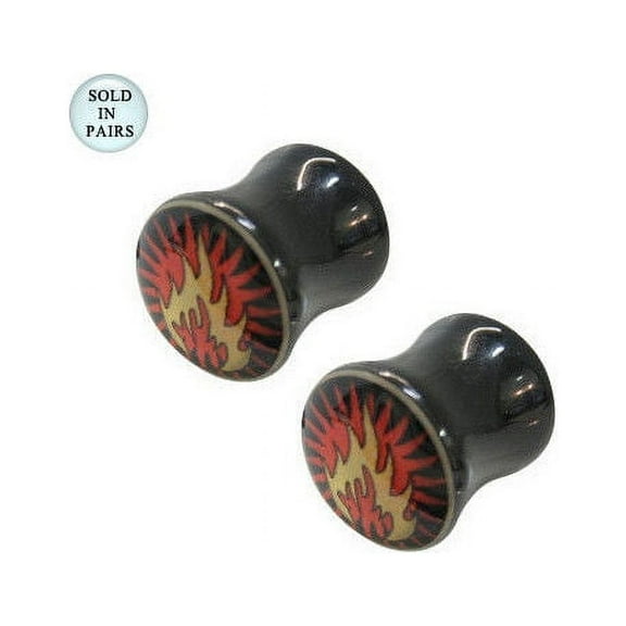 Pair of Double Flared Acrylic Holographic Ear Plug with Flame Design - 0G to 00G