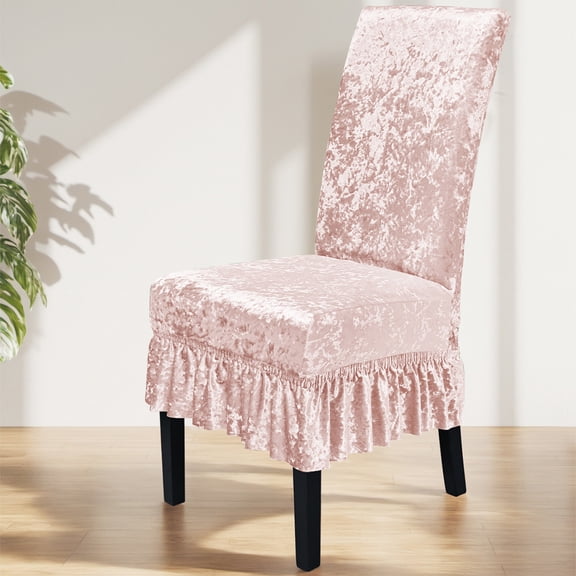 Thick Stretch Velvet Chair Cover with Skirt Elastic Dining Chair Slipcover for High Back Chairs Home and Hotel Use Non-Slip Furniture Protector Decorative Universal Fit
