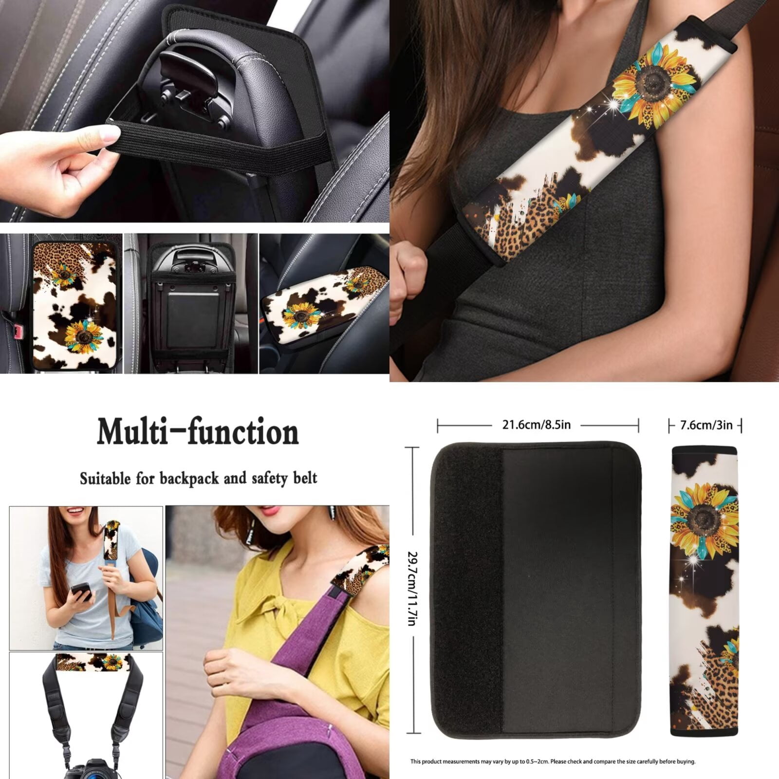Garronmavis Aztec Sunflower 13 PCS Car Seat Cover Full Set Car Front Rear Seat Covers Steering Wheel Cover,Key Chain,Chapstick,Car Coasters,Seat Belt Pads