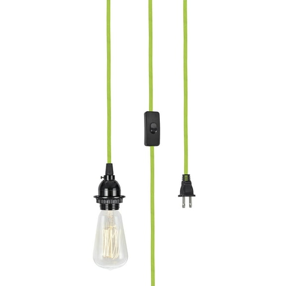 Aspen Creative 21027-41, 1-Light Plug-In Hanging Black Socket Pendant, 15 ft. Yellow Textile Cord