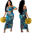 thumbnail image 5 of Vestido largo de fiesta largo ajustado con hombros descubiertos y estampado floral liso con volantes vintage azul XL Sailing Electrónica, 5 of 5