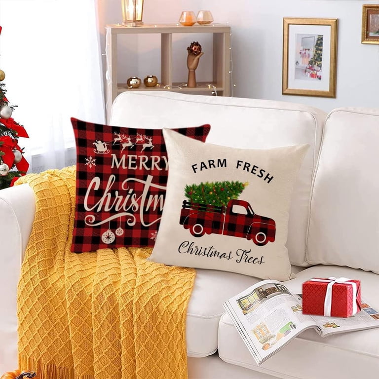 Set Of 16 Seasonal Throw Pillow Covers - Fall Halloween Christmas Winter Holiday Farmhouse Decor, 18x18 Inch