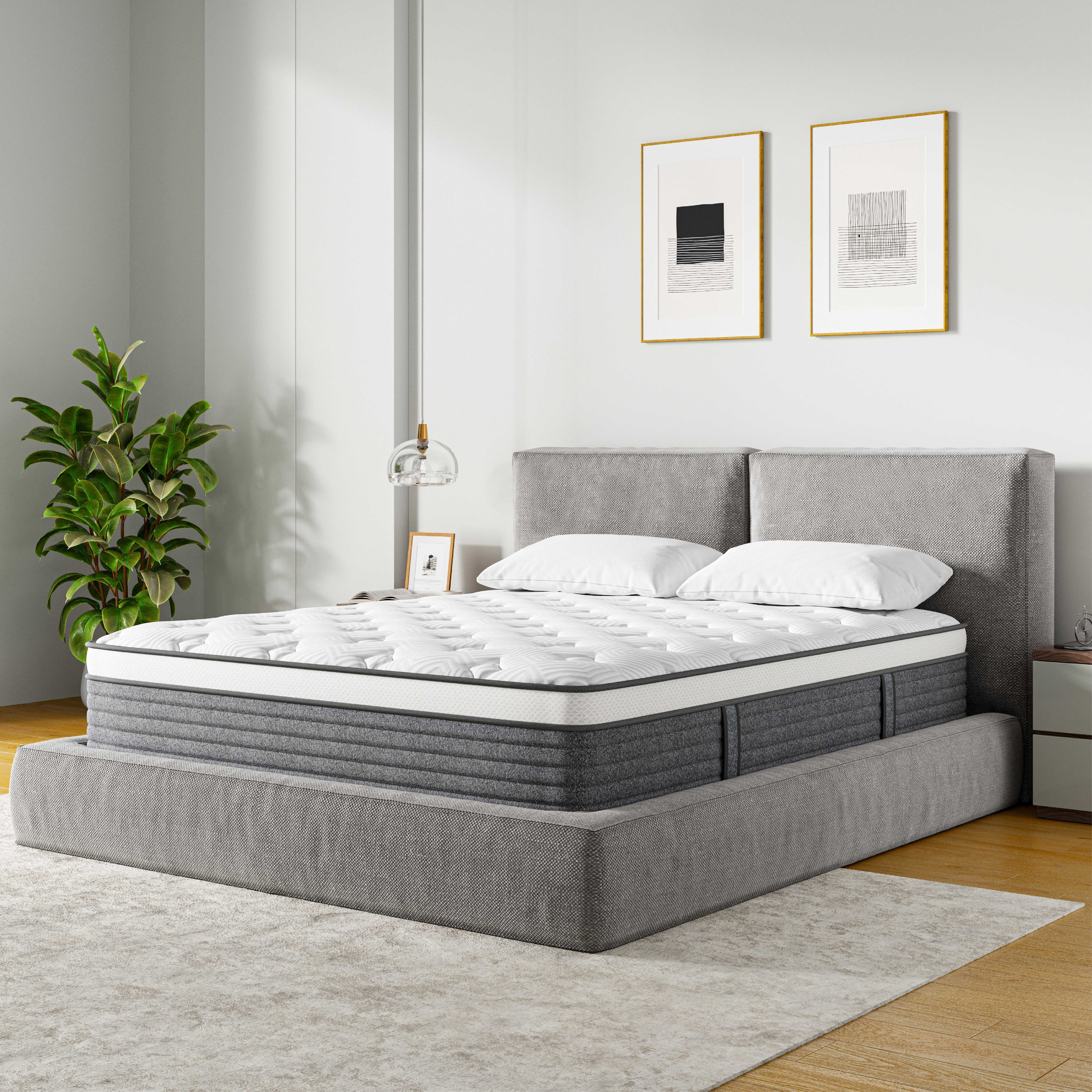 EGOHOME StarryRest Queen Mattress, 12" Hybrid Mattress in a Box, Medium, Gray