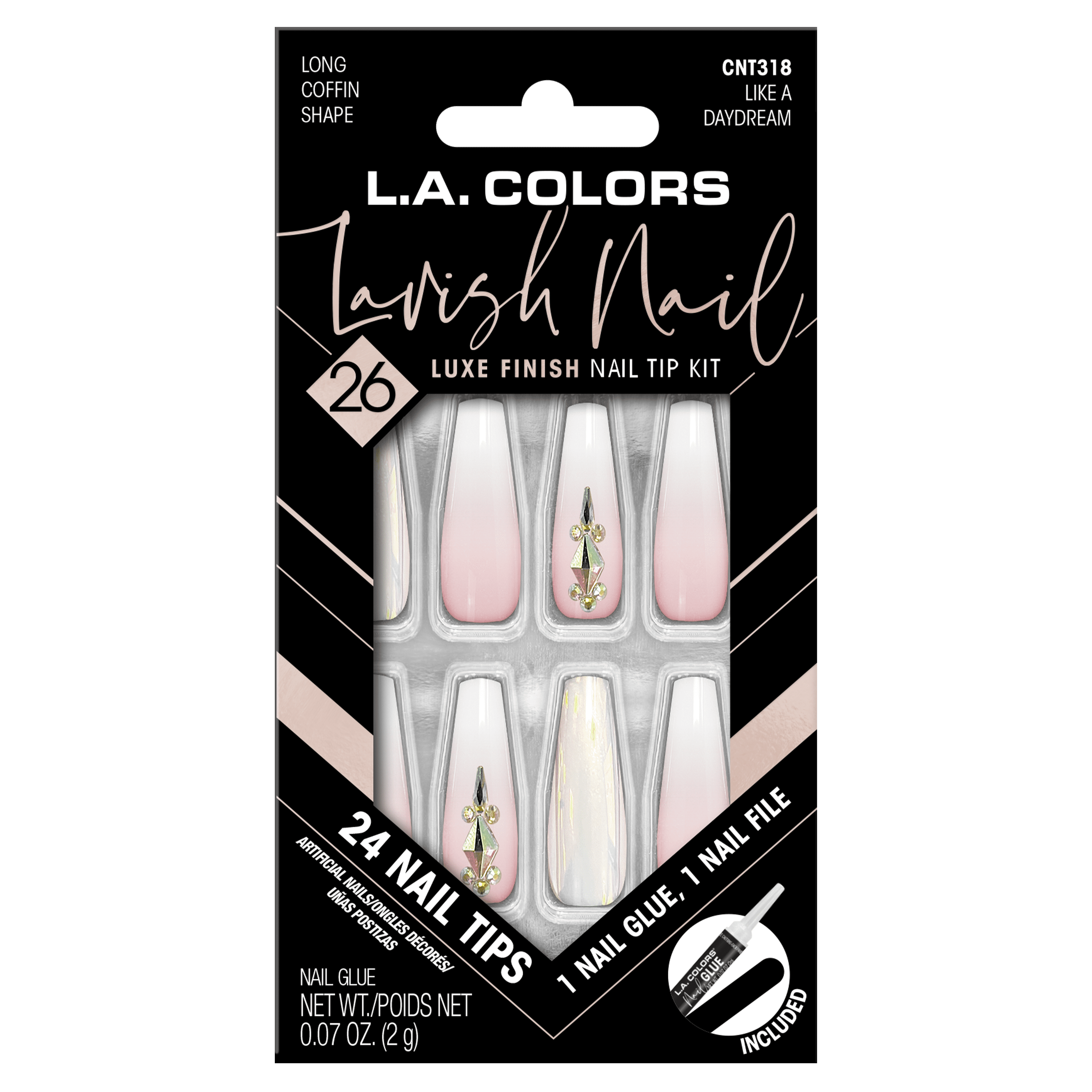 L.A. COLORS Lavish Nail Tips, Wild Times 26 Piece Set with High