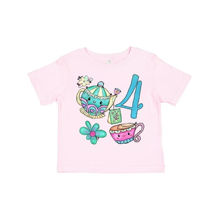 

Inktastic Cute Tea Party 4th Birthday Gift Toddler Boy or Toddler Girl T-Shirt