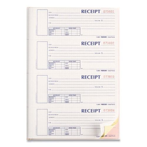 Hardcover Numbered Money Receipt Book, Three-Part Carbonless, 6.78 X 2.75, 4/page, 200 Forms | Bundle of 2 Each