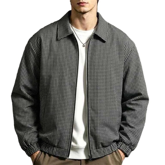 MXALUOB Men's Plaid Shirt Jackets Zip Up Checkered Elastic Cuff Fashion Jacket with Collared Lightweight Casual Tops Classic Fall Outerwear