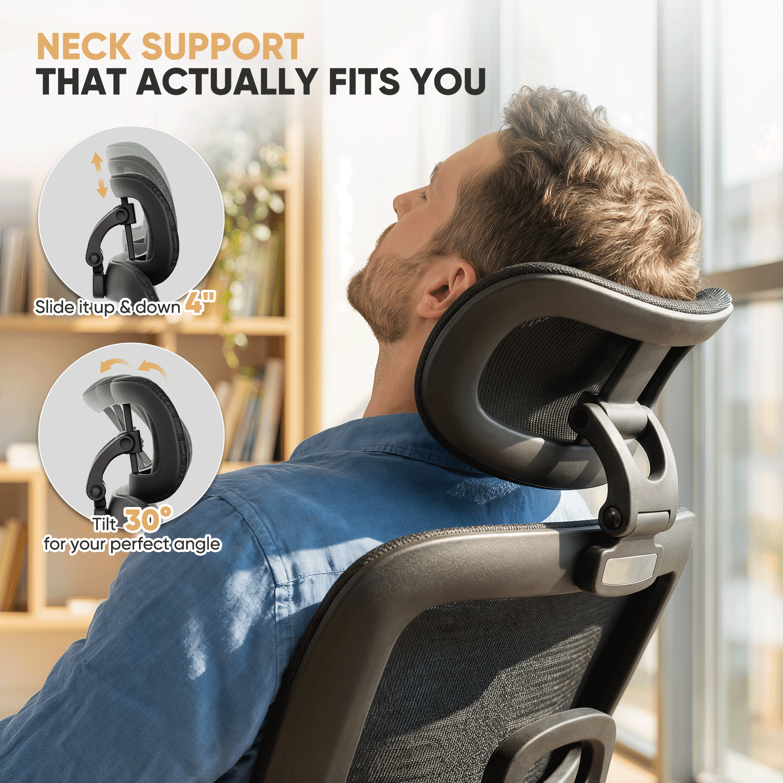 Magshion 1pc Ergonomic Office Chair with Adjustable Lumbar Support, 3D Armrests, 145° Recline & Headrest, High Back Desk Chair