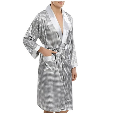 

Summer Clearance Sale Men Solid Casual Long Sleeves Lace-up Check Home Pocket Long Pajama Robe Shorts