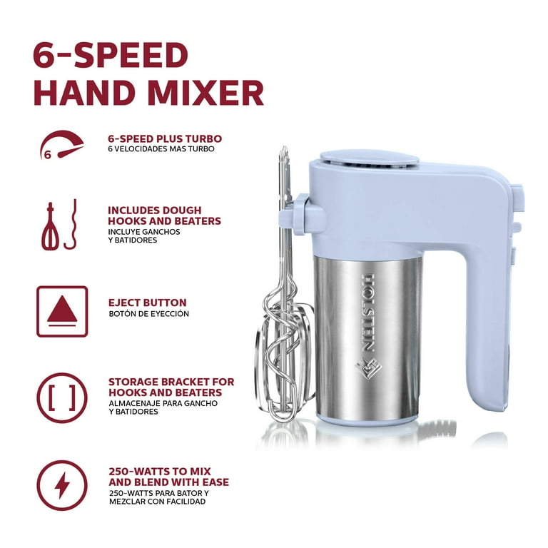 Holstein Housewares 6 Speed Hand Mixer Lavender Stainless Steel with Dough Hook and Flat Beater