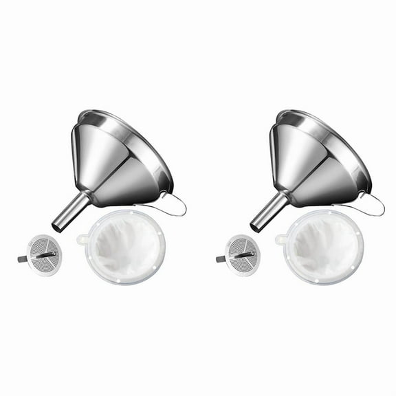 2 Set 5.1 Inch 304 Stainless Steel Kitchen Funnel with 200 Mesh Food Filter Strainer for Transferring Liquids, Oil