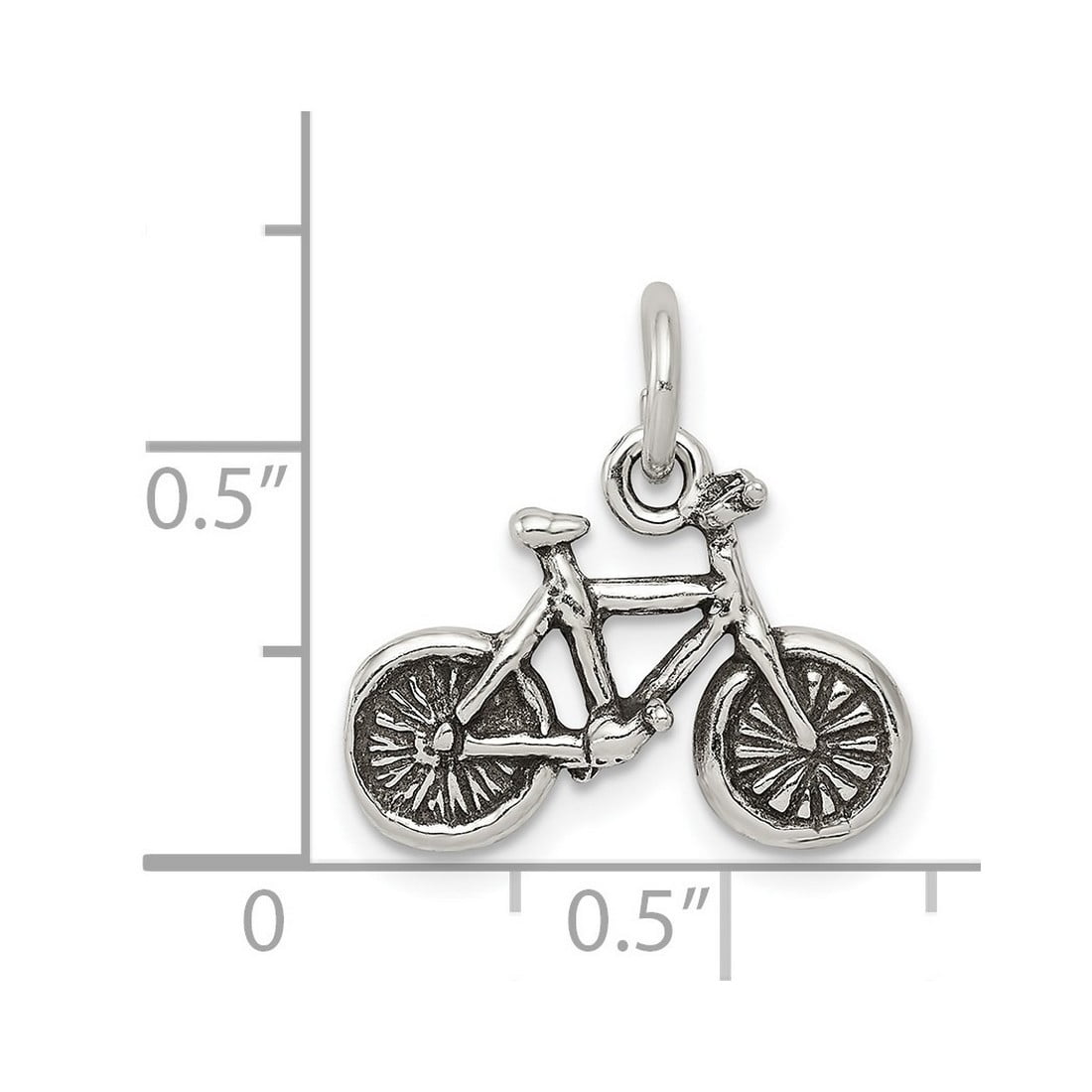 925 Sterling Silver Solid Oxidized Bicycle Charm 19x18mm Wide Pendant Necklace for Women - 1.5 Grams