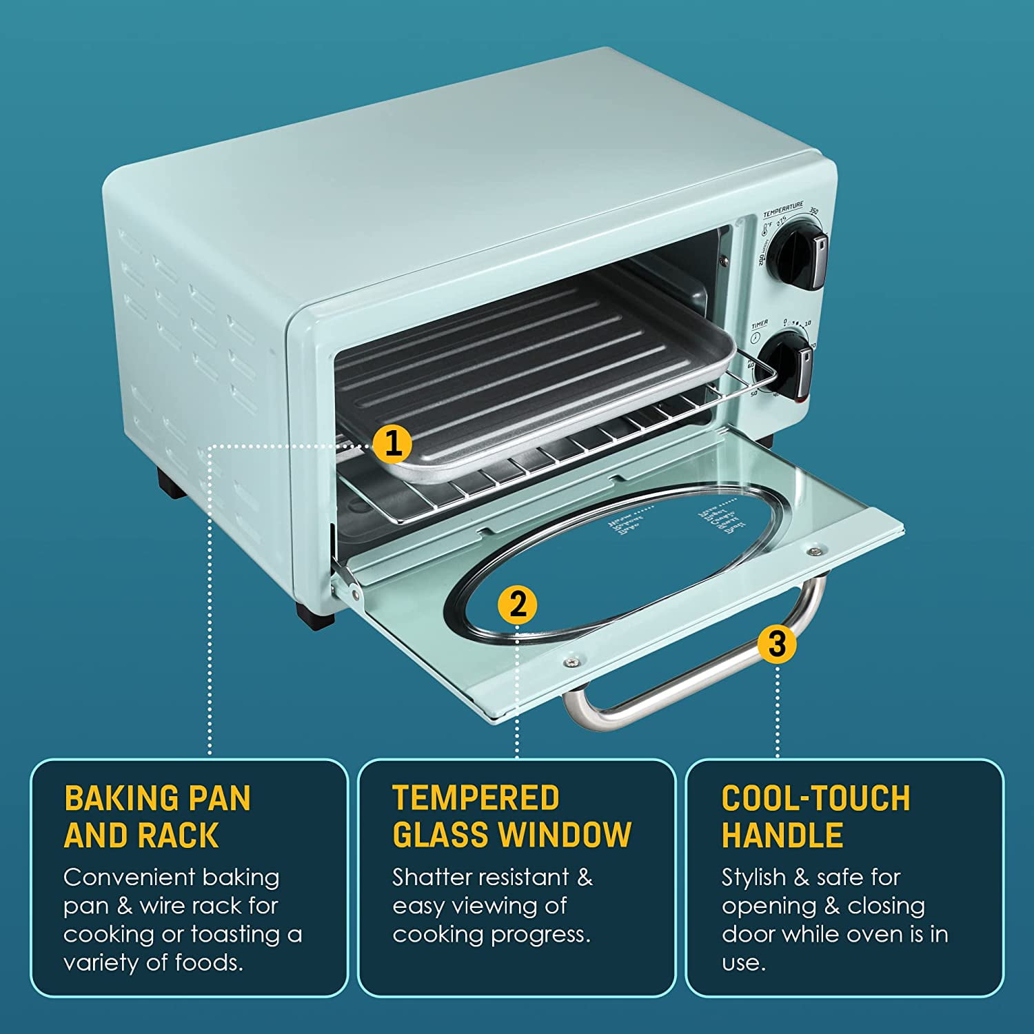 by Maximatic Americana Collection ETO147M Diner 50’s Retro Countertop Toaster Oven, 2 Slice, Mint