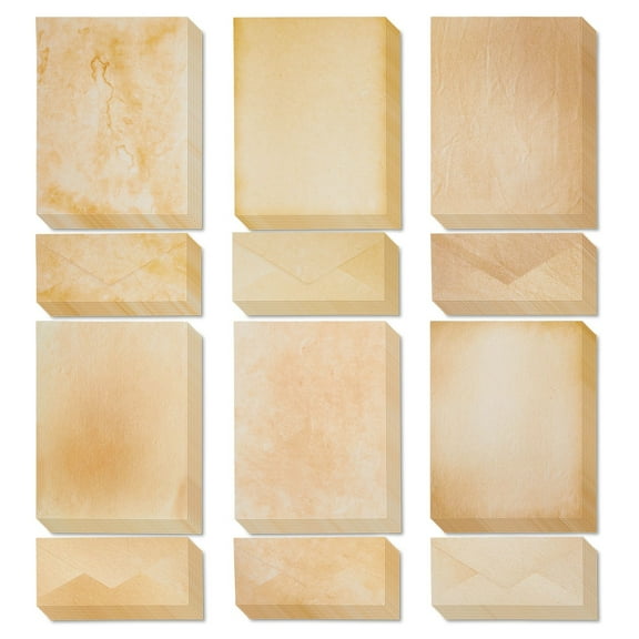 48 Pack Vintage Style Stationery Paper and Envelopes Set, 96 Piece Stationary Set for Writing Letters, Party Invitations, Scrapbooking, Penpal, Calligraphy (21.5 x 28 cm)