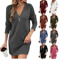thumbnail image 1 of Robes pour Femmes Robe d'Automne Robe en Tricot pour Femmes avec Manches Bouffantes pour l'Automne et l'Hiver - Robe Tunique Décontractée à Col Rond Ndbuld,Gris Foncé,L, 1 of 4
