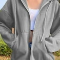 thumbnail image 2 of Chandail Décontracté pour Femme en Mélange de Coton Uni, Sweat à Capuche à Fermeture à Glissière, Veste Ample Grise P, 2 of 7