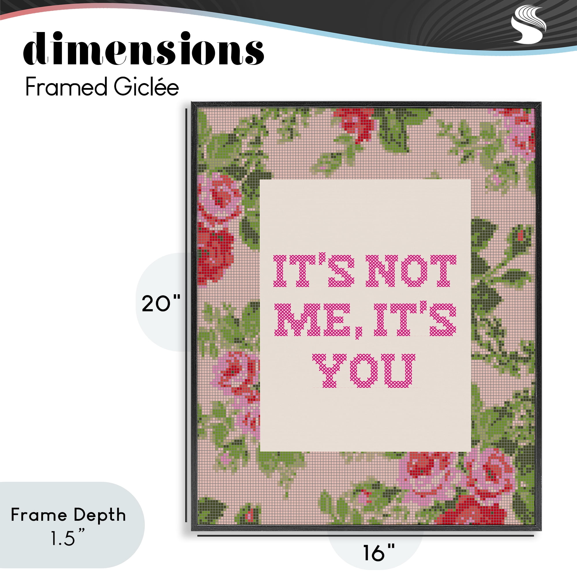 Stupell Industries Not Me It's You Faux Cross Stitch Black Framed Giclee Art, design by Lil' Rue