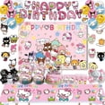 thumbnail image 3 of Serie Sanrio Hello Kitty Fiesta de cumpleaños Lindo Kulomi Cubiertos Plato Desechable Banner Topper Bandera Colgante Globos Set Cumpleaños, 3 of 5