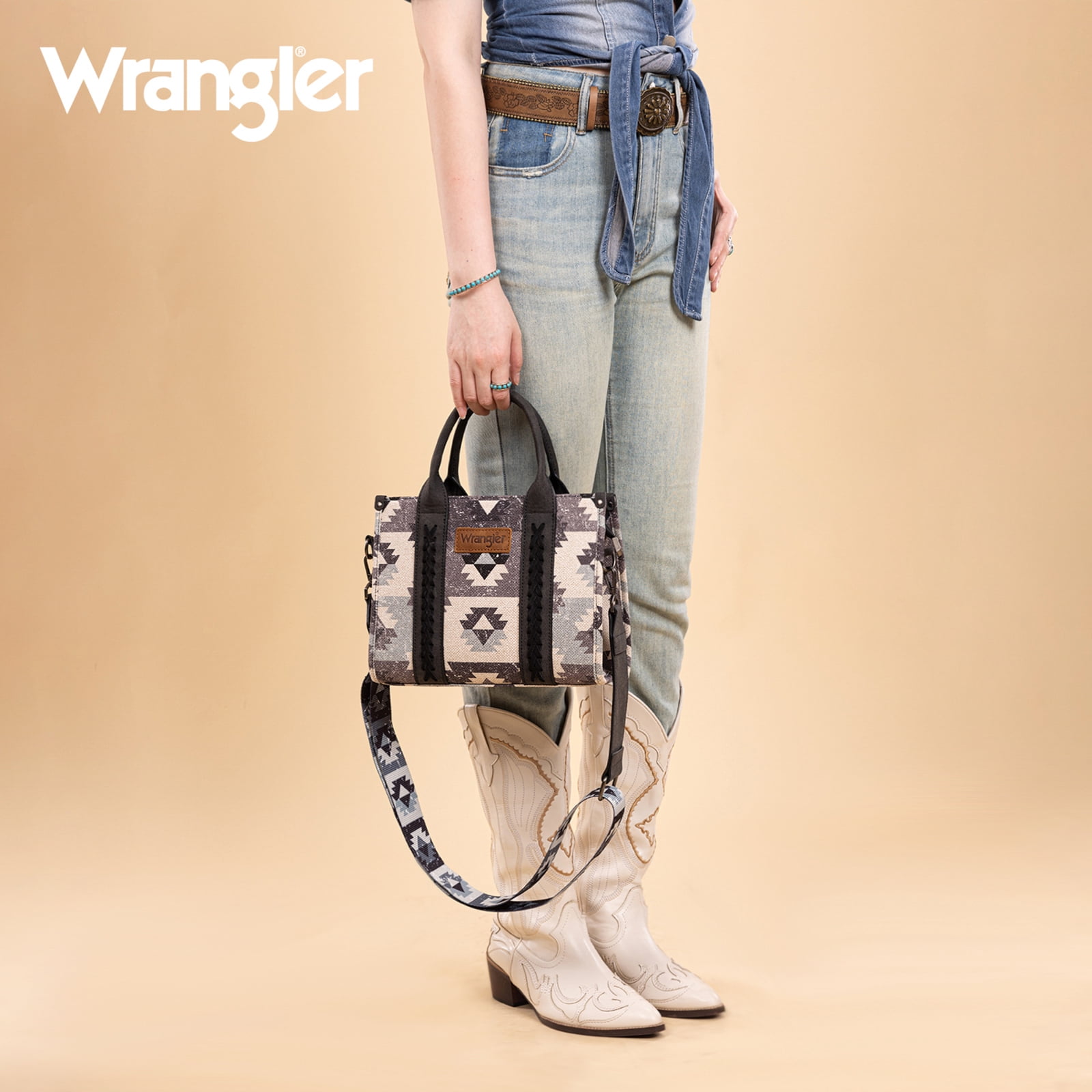 Montana West Women's Wrangler Purse - Stylish Western Aztec Tote Bag with Guitar Strap Boho Chic Design for Every Occasion, Black