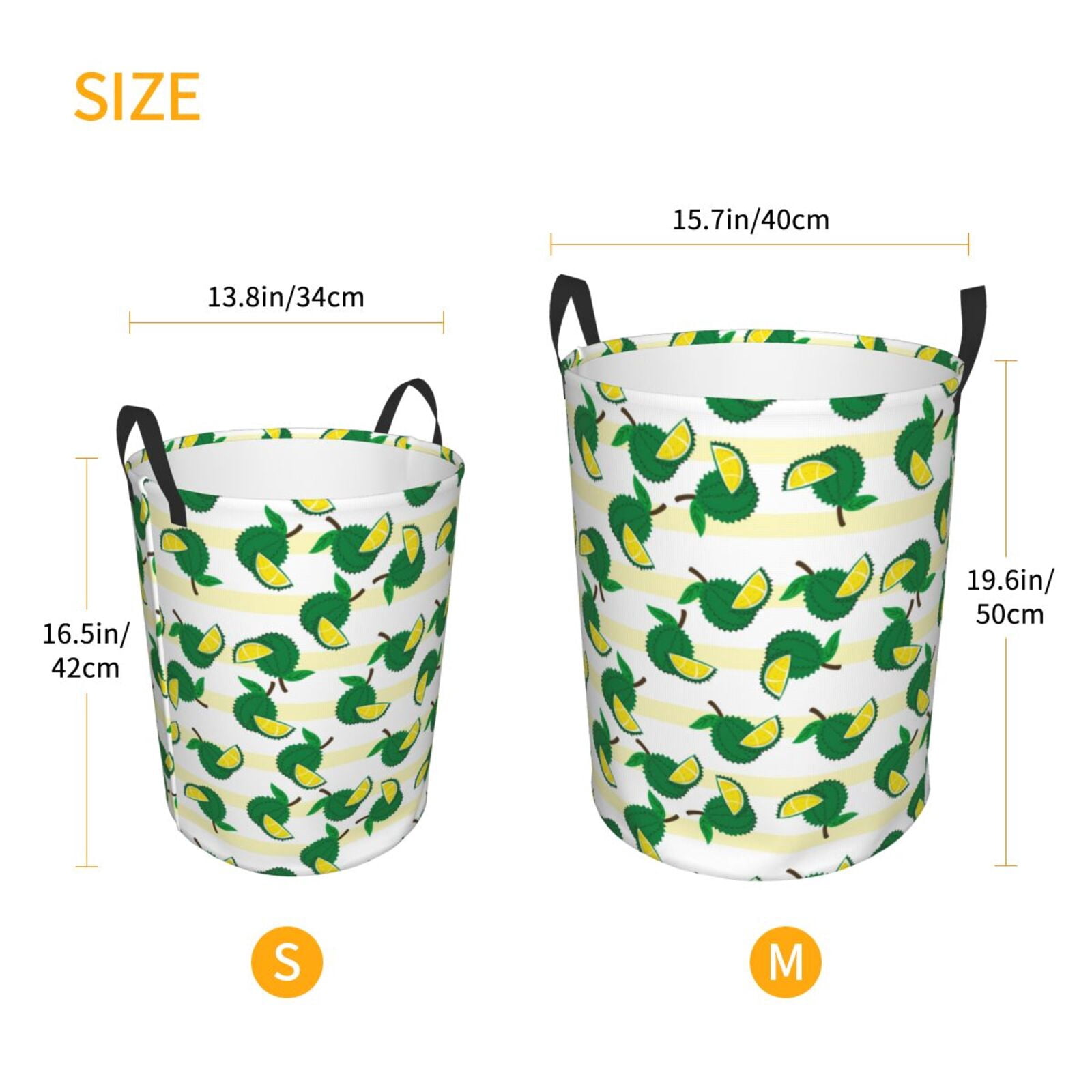 Large Laundry Basket with Handles - Cute Durian Stripe Kids Baby Dirty Clothes Laundry Hamper for Bedroom Aesthetic