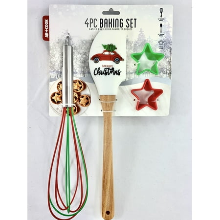 

Art & Cook Xmas 4 PC BAKING SET 12 WISK 12 SPATULA & 2 COOKIE CUTTERS