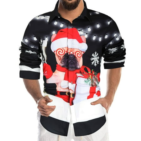 

Fitted Dress Men s Christmas Fashion Shirt Top Casual Lapel Christmas 3D Digital Printed Top Blouse Casual Christmas Top Men s under Scrub