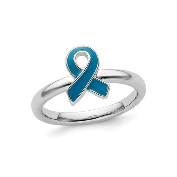 Gem & Harmony Sterling Silver Blue Enameled Awareness Ribbon Ring for Women