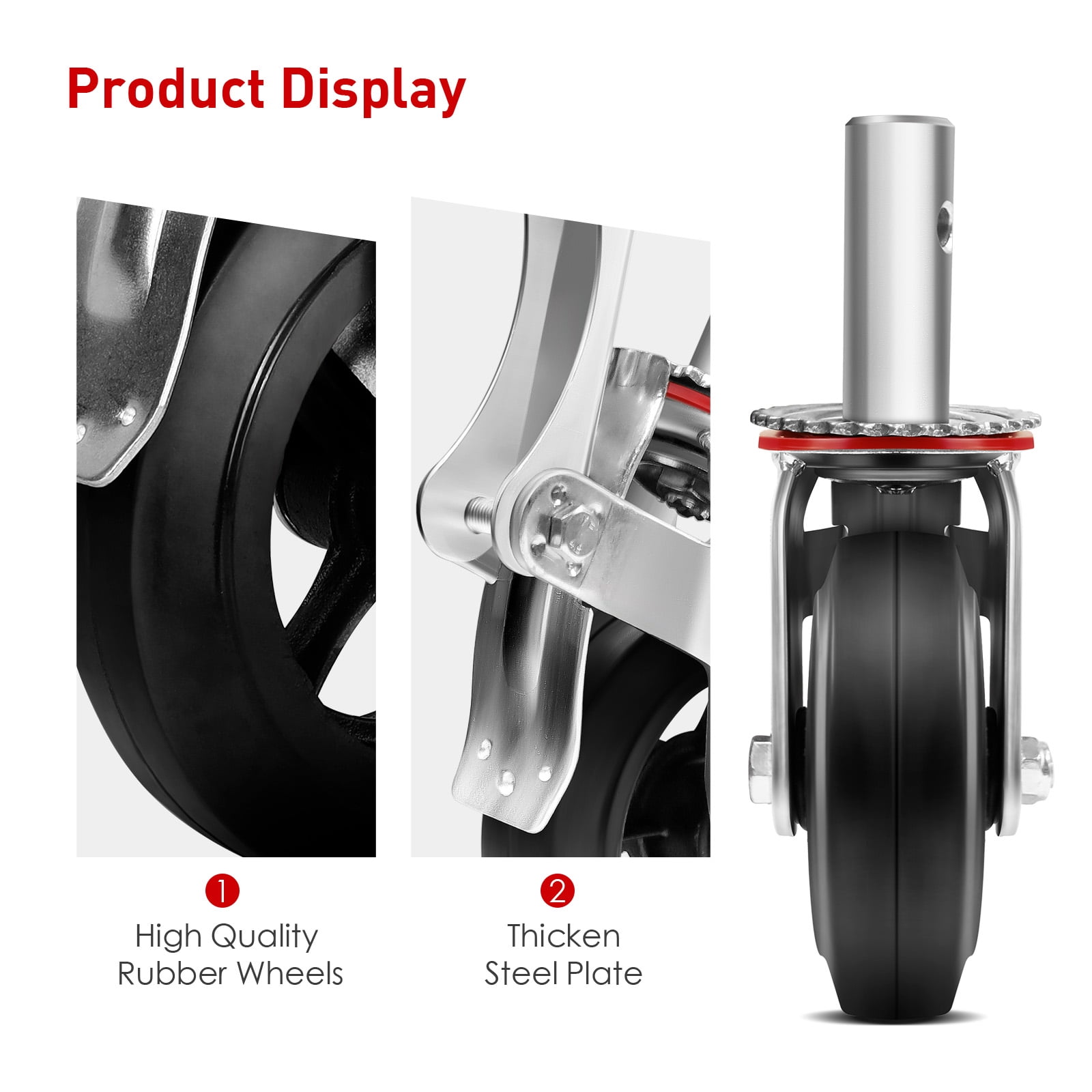 1 Set 6 Inch Scaffolding Wheels Set of 4 Heavy Duty Caster Wheels 360 Degree Rotation Rubber Casters Dual Locking Brake 400LBS Capacity Per Set (6 Inch×4 Pcs)