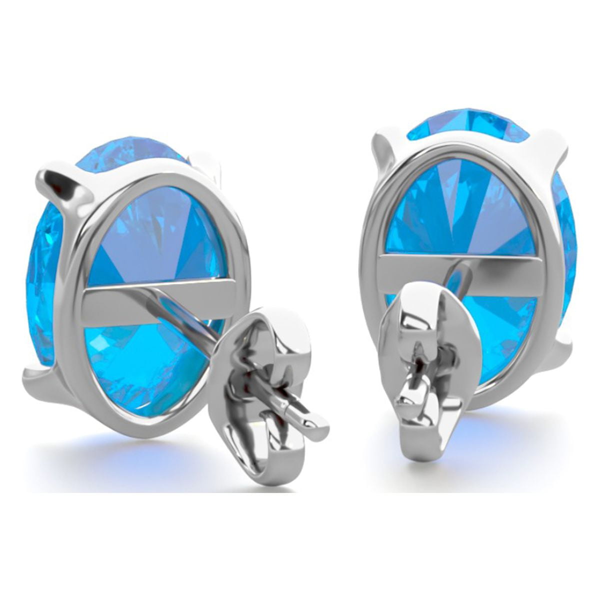 SuperJeweler 2 Carat Oval Shape Blue Topaz Stud Earrings In Sterling Silver For Women