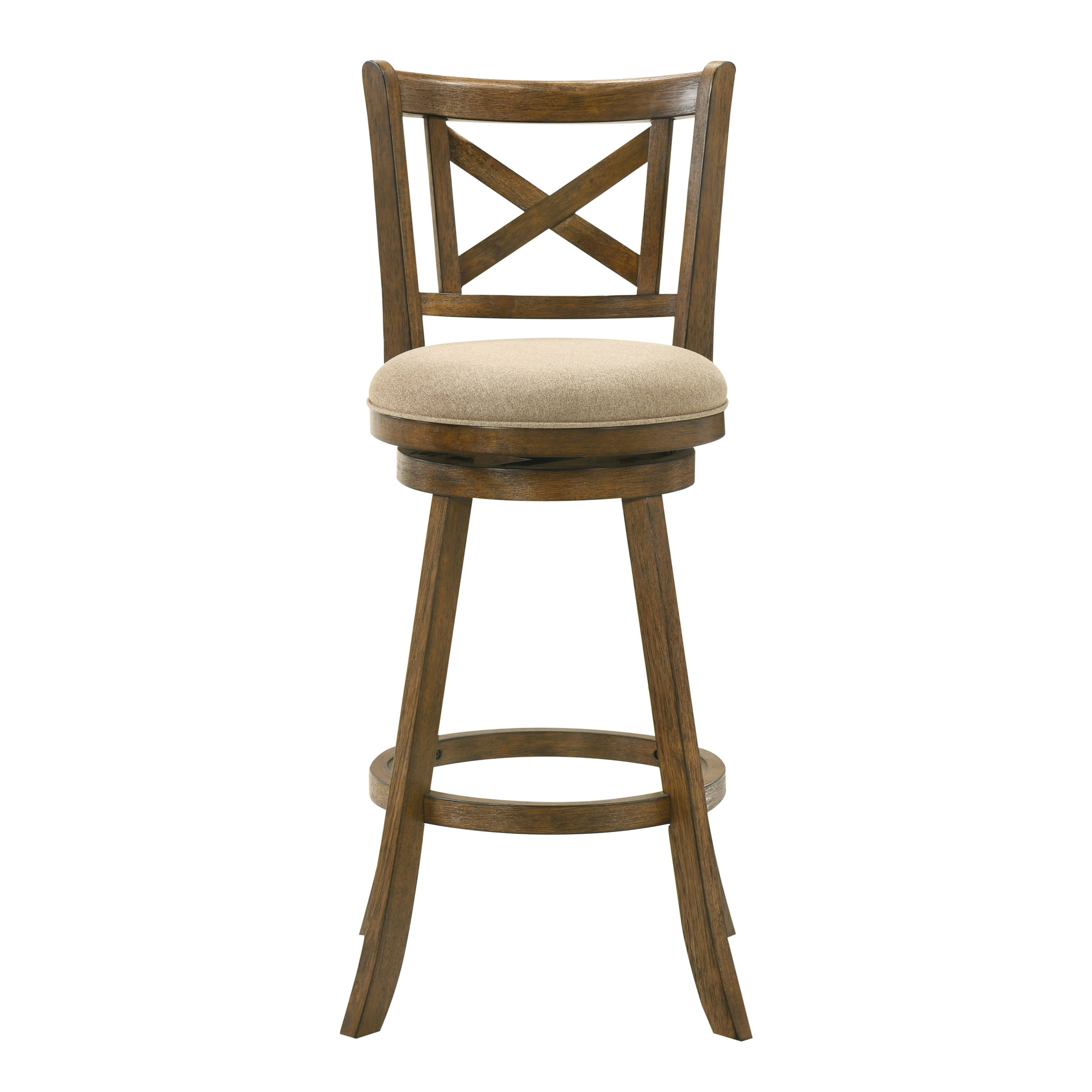 Kodi Modern Farmhouse Swivel Wood Bar Height Kitchen Bar Stool in Sepia Brown Finish with Light Scone Fabric Upholstered Seat - Set of 2